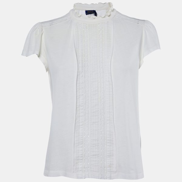 Polo Ralph Lauren White Cotton Lace Trim Top M