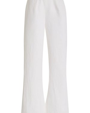 Posse - Exclusive Tia High-Waisted Linen Flared-Leg Pants - White - S - Moda Operandi