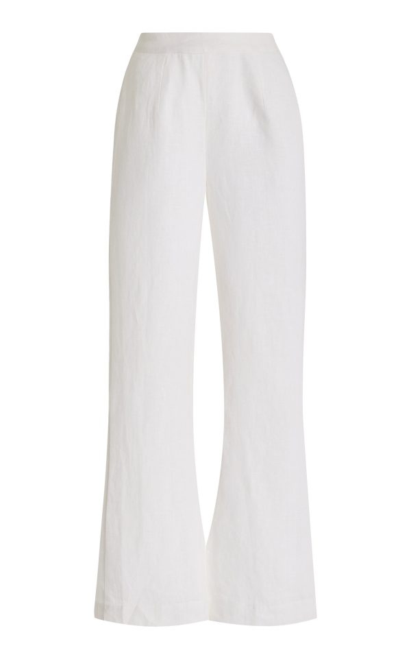 Posse - Exclusive Tia High-Waisted Linen Flared-Leg Pants - White - S - Moda Operandi