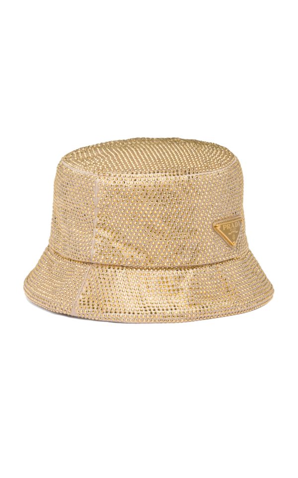 Prada - Crystal-Embellished Satin Bucket Hat - Gold - L - Moda Operandi