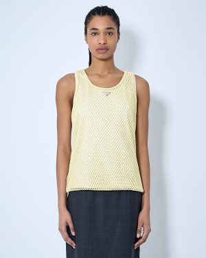 Prada Logo Plaque Open- Knit Tank Top - Woman Tops Beige It - 40