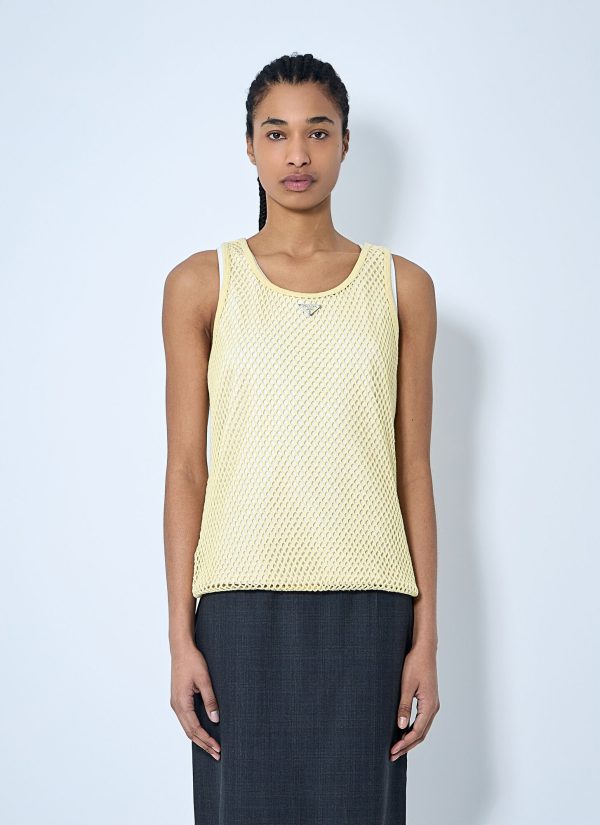 Prada Logo Plaque Open- Knit Tank Top - Woman Tops Beige It - 40