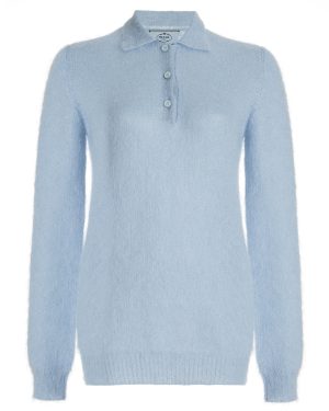 Prada - Mohair-Blend Knit Polo Top - Blue - IT 42 - Moda Operandi