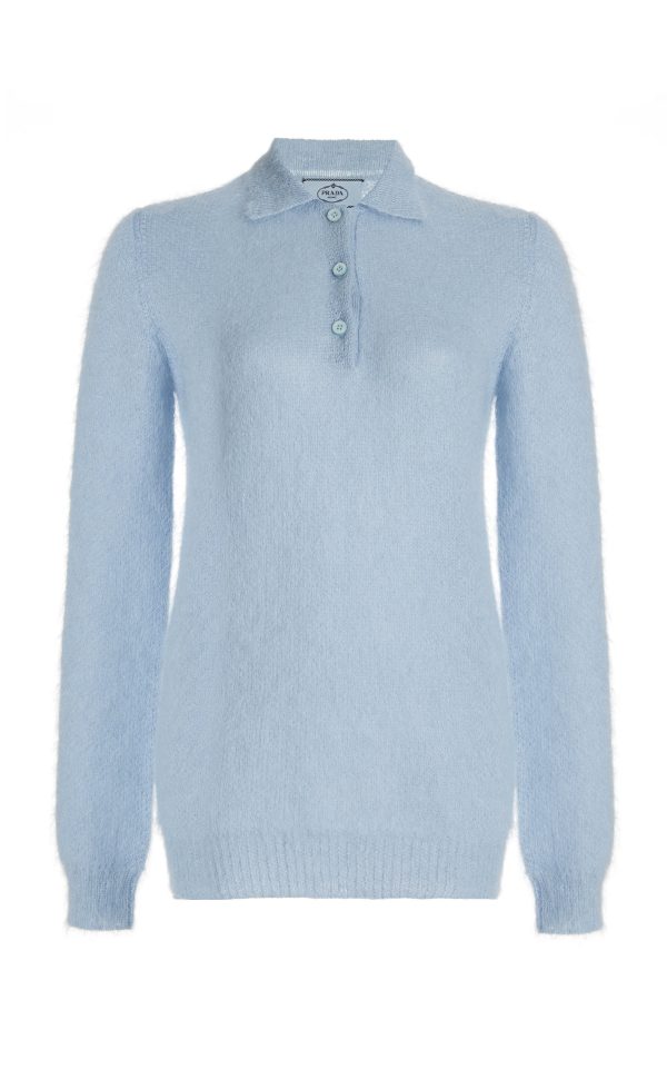 Prada - Mohair-Blend Knit Polo Top - Blue - IT 42 - Moda Operandi