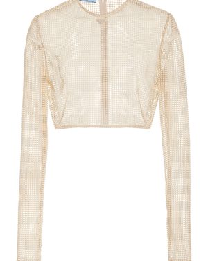 Prada - Pearl-Embroidered Mesh Cropped Top - Neutral - IT 40 - Moda Operandi
