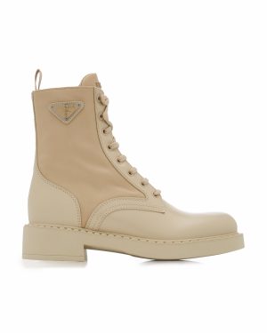 Prada - Re-Nylon and Leather Lace-Up Boots - Neutral - IT 39 - Moda Operandi