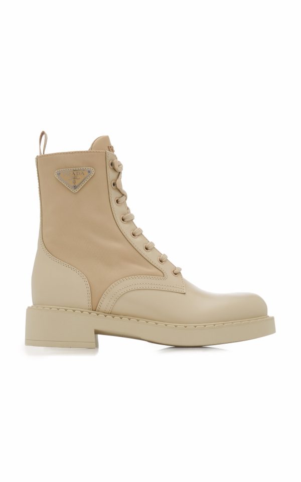 Prada - Re-Nylon and Leather Lace-Up Boots - Neutral - IT 39 - Moda Operandi