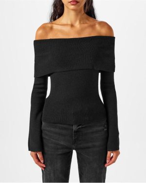 Pretty Lavish Soreya Bardot Knit Top - Black