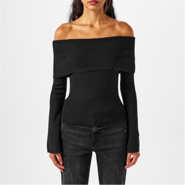 Pretty Lavish Soreya Bardot Knit Top - Black