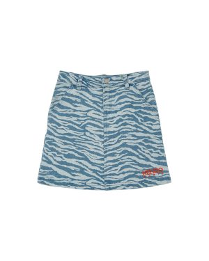 Printed Cotton Denim Skirt W/ Logo