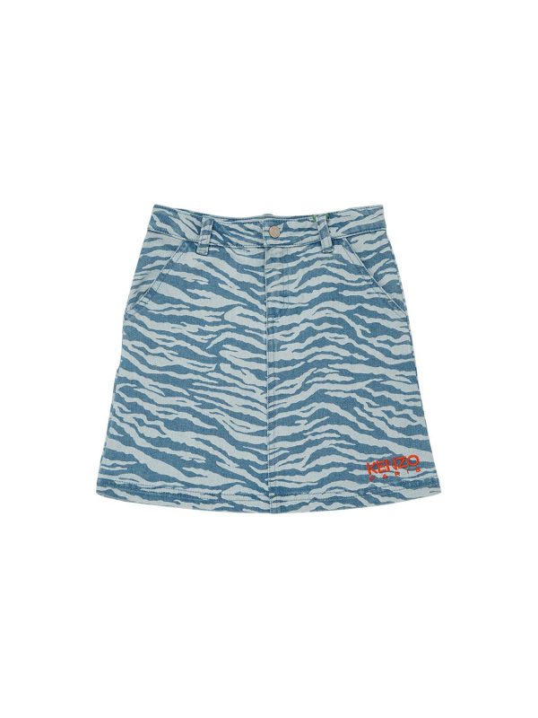 Printed Cotton Denim Skirt W/ Logo
