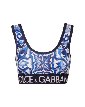 Printed Jersey Crop Top W/ Logo Band