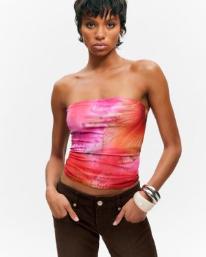 Printed Mesh Bandeau Top