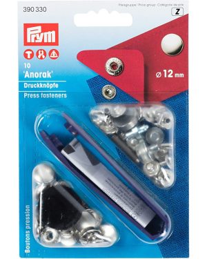 Prym 12 mm Anorak Non-Sew Fasteners, Pack of 10, Silver