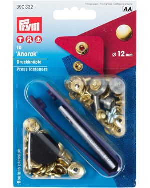 Prym 390332 Non-sew fasteners ANORAK brass 12 mm gold col