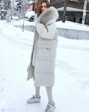 Puffer Coats For Women Ecru White Medium Long Sleeves Academic Thicken Winter Coat Cozy Active Outerwear
