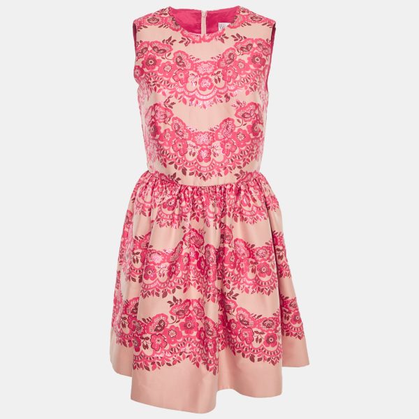 RED Valentino Pink Floral Metallic Jacquard Mini Dress M
