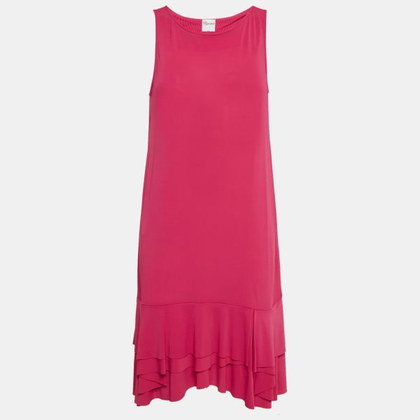 RED Valentino Pink Jersey Ruffle Hem Sleeveless Mini Dress L