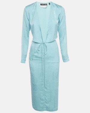 ROTATE BIRGER CHRISTENSEN Blue Textured Jacquard Wrap Top and Skirt Set S