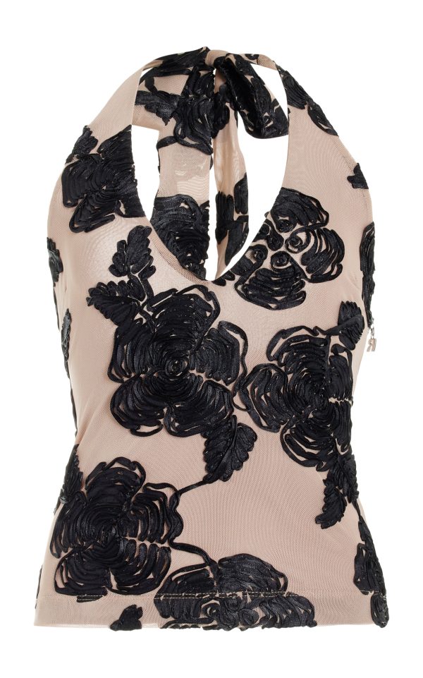 ROTATE - Floral Mesh Halter Top - Neutral - EU 42 - Moda Operandi