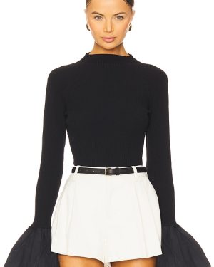 ROTATE Knit High Neck Top in Black. Size 36, 38.