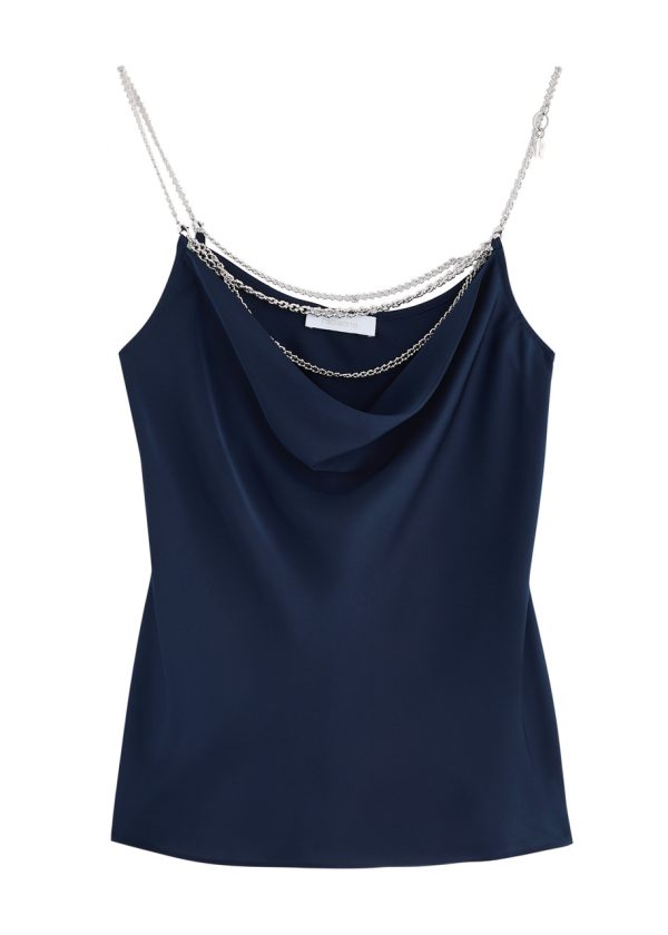 Rabanne Chain-embellished Satin Camisole top - Navy - 36 (UK8 / S)