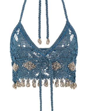 Rabanne - Embellished Metallic Knit Top - Turquoise - XS - Moda Operandi