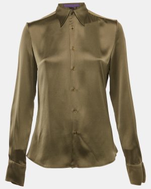 Ralph Lauren Collection Olive Green Satin Back Open Shirt S