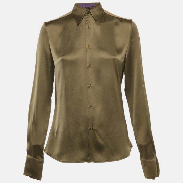 Ralph Lauren Collection Olive Green Satin Back Open Shirt S