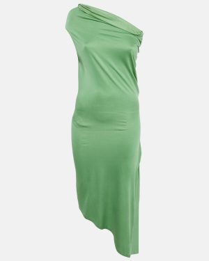 Ralph Lauren Green Jersey One Shoulder Asymmetric Midi Dress S