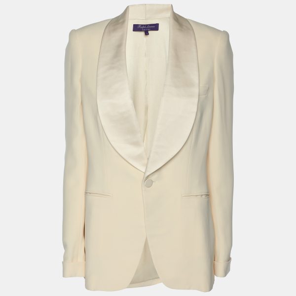 Ralph Lauren Purple Label Beige Silk Single Breasted Tuxedo Blazer S