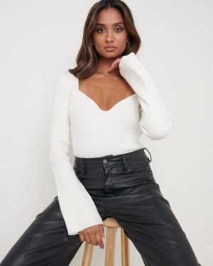 Rea Sweetheart Knit Top - Cream, XXL