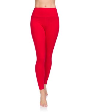 (Red, 12) FUTURO FASHION Women's Cotton Rich Full Length High Waisted Leggings Tummy Control Yoga Fitness Ladies Solid Slimming Stretchy Pants Plus Si