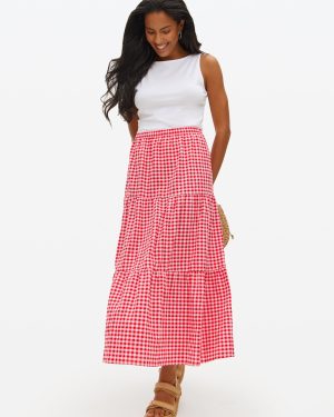 Red Gingham Tiered Midaxi Full Skirt