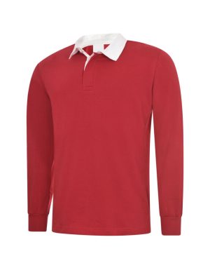 (Red, L 42/44) PROSPO Classic Rugby Shirt Unisex Plain Sports Work Wear Cotton Jersey Polo TOP
