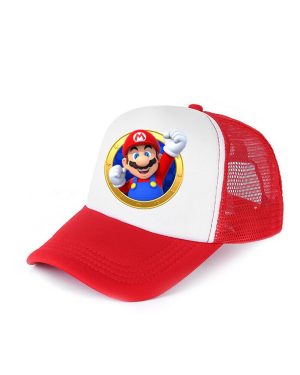 (Red Mario) Mario Super Brothers Cartoon Sun Protection Breathable Hat Children Outdoor Cap