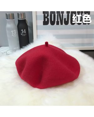(Red) Warm Soft Wool Beret For Women Autumn Winter Fashion Trendy Beret Hat