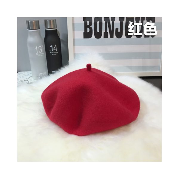 (Red) Warm Soft Wool Beret For Women Autumn Winter Fashion Trendy Beret Hat