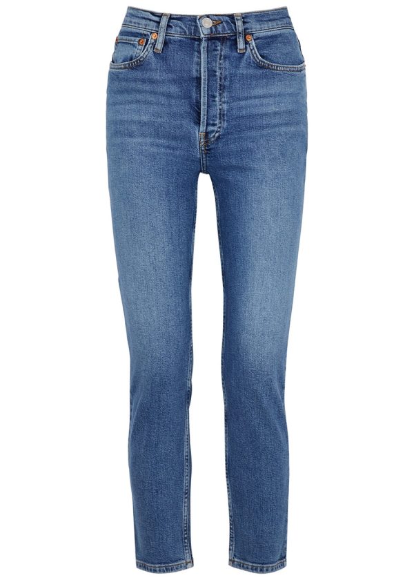Re/done 90's Blue Cropped Skinny Jeans - Denim - W29