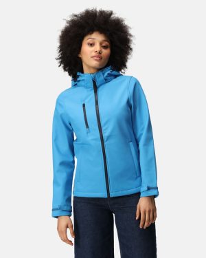 Regatta Professional Women's Wind Resistant Venturer 3-layer Printable Hooded Softshell Jacket French Blue Navy, Size: 14