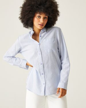 Regatta Women's Lightweight Primevere Shirt Hydrangea Blue Ticking Stripe, Size: 10