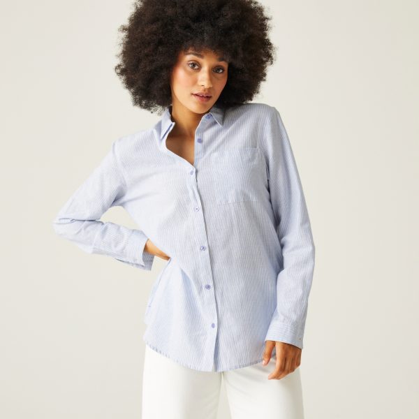 Regatta Women's Lightweight Primevere Shirt Hydrangea Blue Ticking Stripe, Size: 10