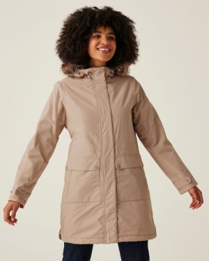 Regatta Women's Lightweight Sabinka II Fur Trim Parka Jacket Warm Taupe, Size: 10