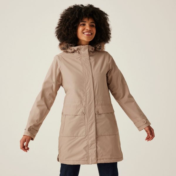 Regatta Women's Lightweight Sabinka II Fur Trim Parka Jacket Warm Taupe, Size: 10