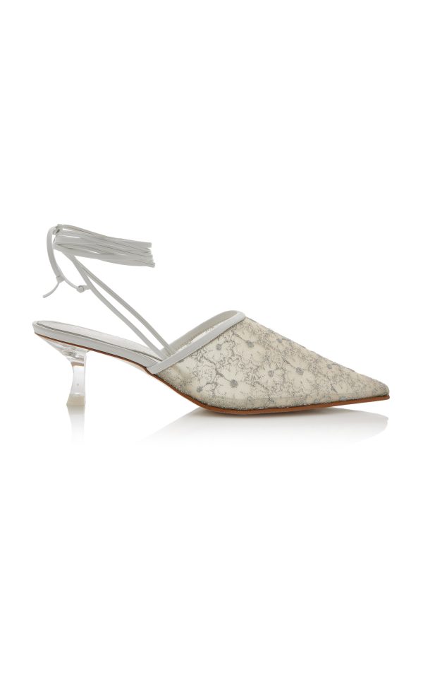 Reike Nen - Exclusive Riviera Bit Convertible Floral-Mesh Mules - Silver - IT 39 - Moda Operandi