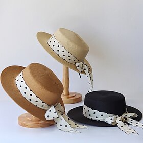 Retro Vintage 1950s Rockabilly Straw Sun Hat Polka dots Women's Halloween Masquerade Vacation Casual Daily Beach Adults Hat