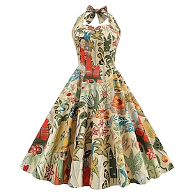Retro Vintage 1950s Rockabilly Swing Dress Flare Dress A-Line Women's Masquerade Tea Party Casual Daily Bachelorette Party Adults Dress Homecoming Dresses