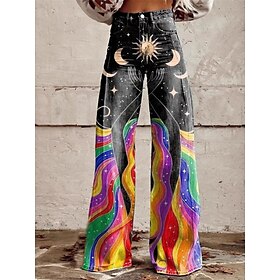 Retro Vintage 1970s Y2K Pants Wide Legged Pants Hippie Disco High Waist Psychedelic Faux Jeans Style Women's Carnival Casual Daily Music Festival Retro Theme P