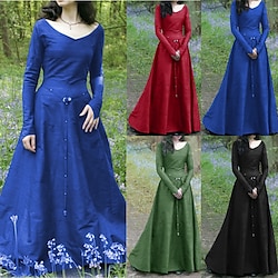 Retro Vintage Medieval Renaissance Dress Tunic Dress Lady Viking Ranger Women's Celtic Viking Halloween Masquerade Casual Daily LARP Ren Faire Adults' Dress