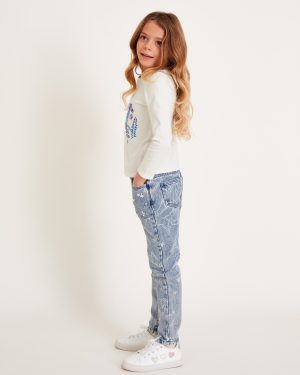 Rhinestone Unicorn Straight Jeans Blue